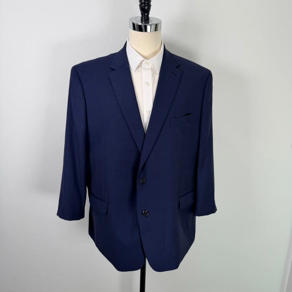 Lauren Ralph Lauren Mens Blue Plaid Wool Blend Natural Stretch Blazer Size 50R